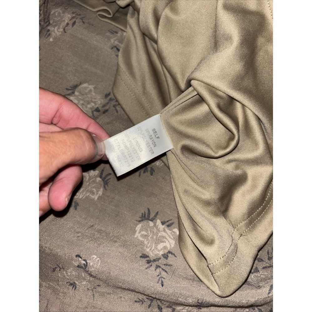 Bibi XL Tan Ivory Green Floral Midi Skirt Cottagecore Prairie Boho Slit Pull On - Picture 9 of 12